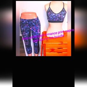 New! Avia active performance print capris & sports bra, large top medium bottom